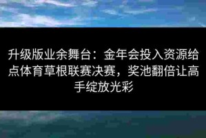 升级版业余舞台：金年会投入资源给点体育草根联赛决赛，奖池翻倍让高手绽放光彩